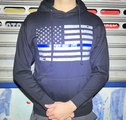 Classic Thin Blue Line American Flag Hoodie