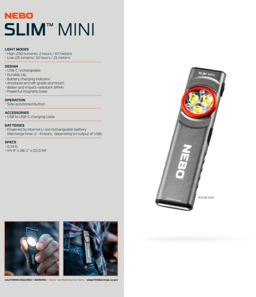 Nebo Slim Mini Flashlight - Compact Rechargeable Pocket Light
