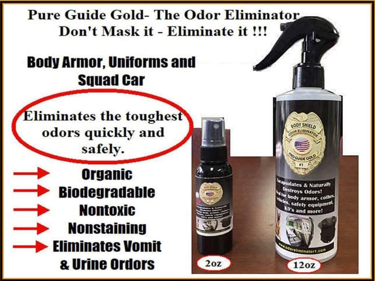 Pro Guide Gold Odor Eliminator - Body Armor, Car, Pet Safe